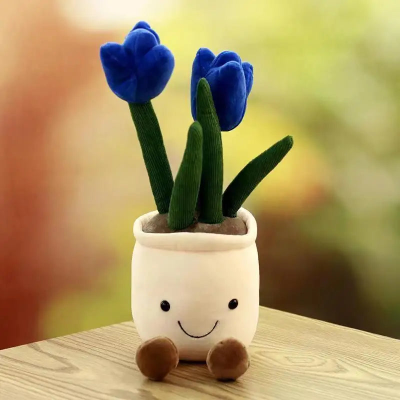 Lifelike Tulip Plant Plush Soft Stuffed Toy Potted Flower Home Living Qme Blue