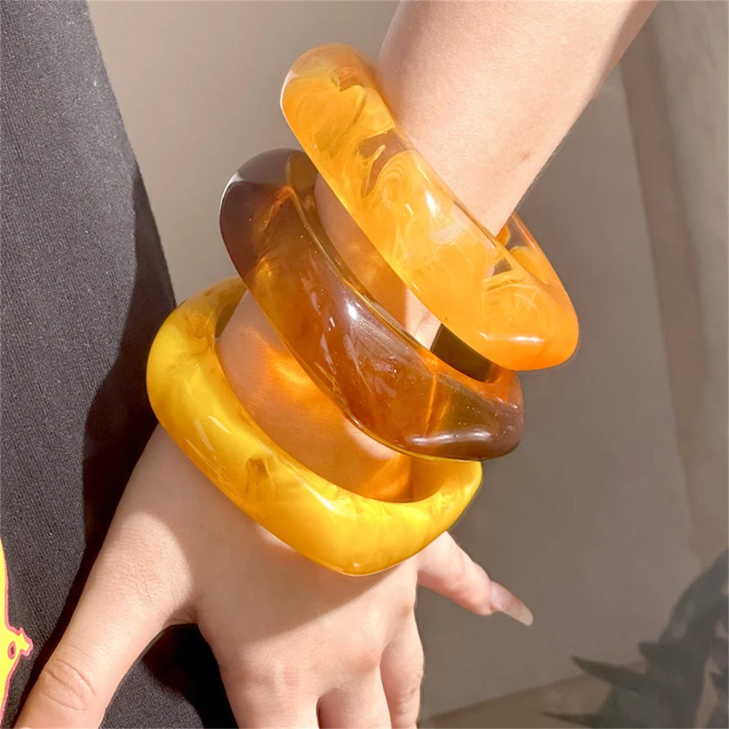 Vintage Wide Geometric Resin Hip Hop Khaki Brown Coffee Bangles Irregular Cuff Bracelets Bangles Women Pulseras Mujer Jewelry Qme