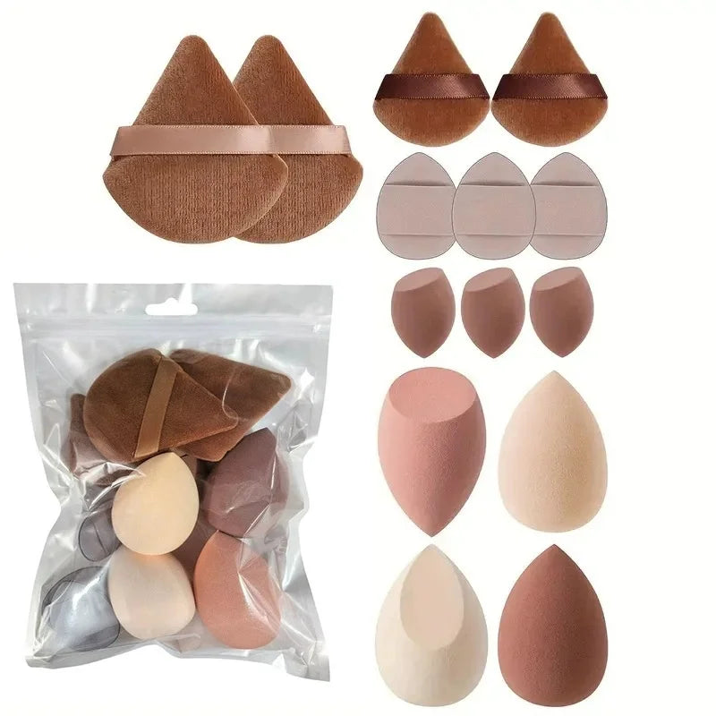 14pcs Makeup Sponge Puff Set Velvet Triangel Powder Puff Beauty Egg Mini Finger Cosmetic Puff For Loose Powder Foundation Cream Qme 14pcs coffee