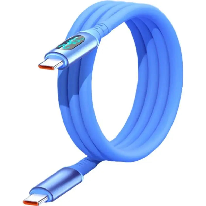 USB C Cable Charger Cord 240W Digital Display Fast Charging Silicone Qme Dual Type C Blue