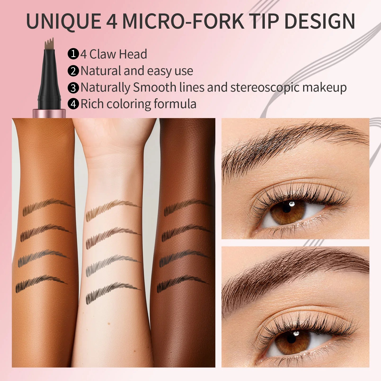 QIC Waterproof Microblading Eyebrow Pen - 4 Split Head, Natural Look Brow Makeup in 6 Colors for All Skin Types Qme