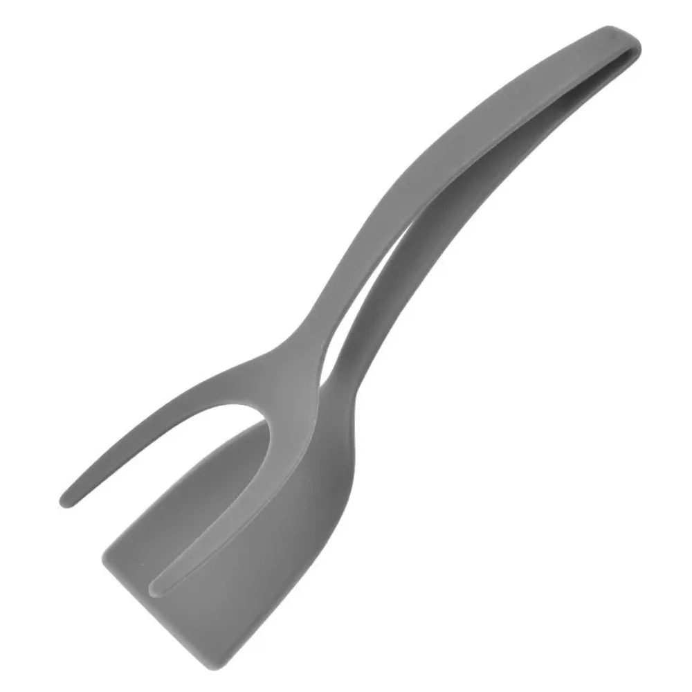2-in-1 Silicone Egg Flipper Tongs Non-stick Spatula Fish French Toast Qme Light Grey