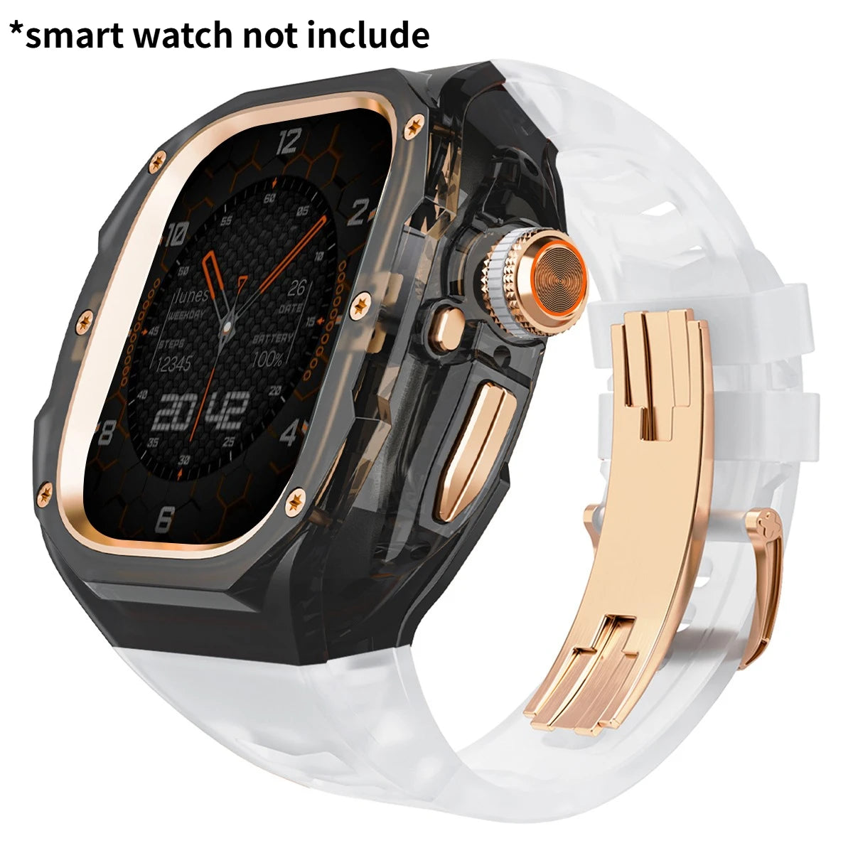 Refit Mod For Apple Watch Ultra 3/2 49mm Transparent Case Silicone Band Refit Kit For iWatch Series 11 Metal Butterfly Buckle Qme TrBRG 49mm-For ultra 3 2 1