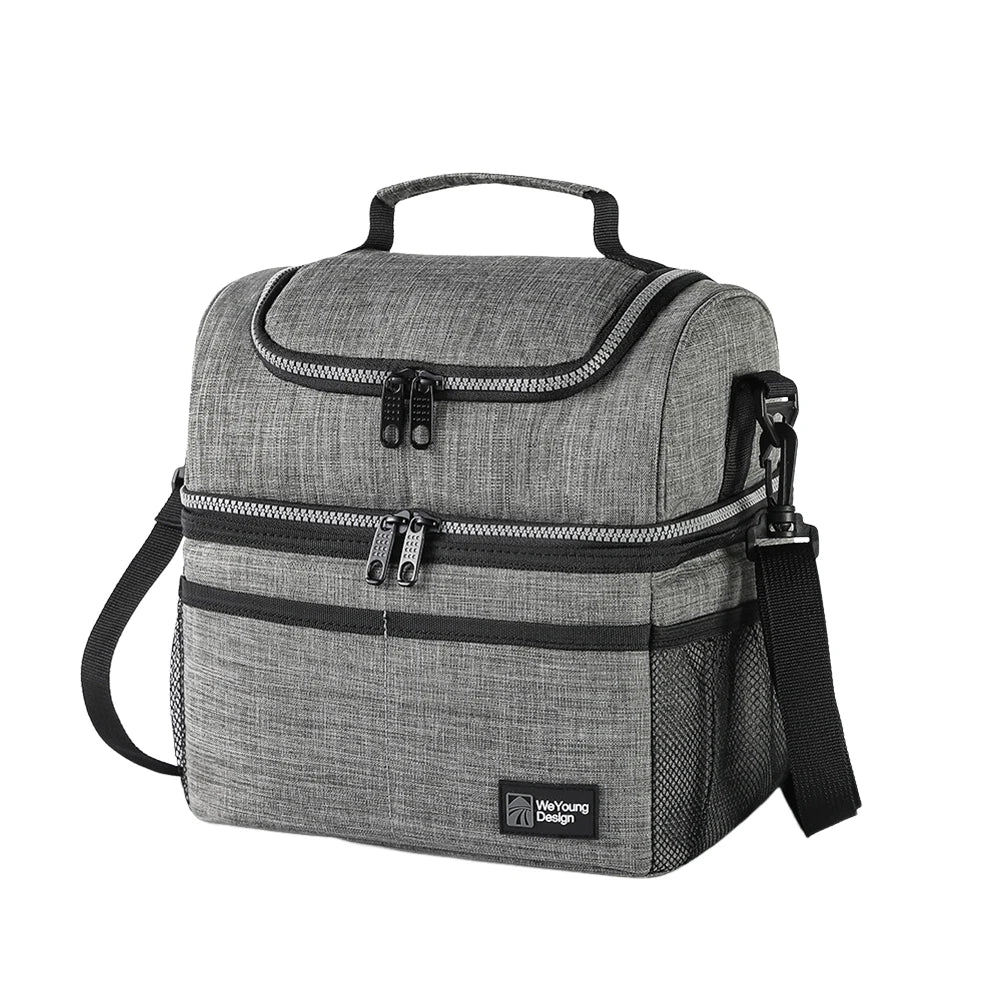 Lunch Box Double Deck Outdoor Picnic Bag Portable Thermal Lunch Bag for Work Outdoor Beach Trips Qme grey