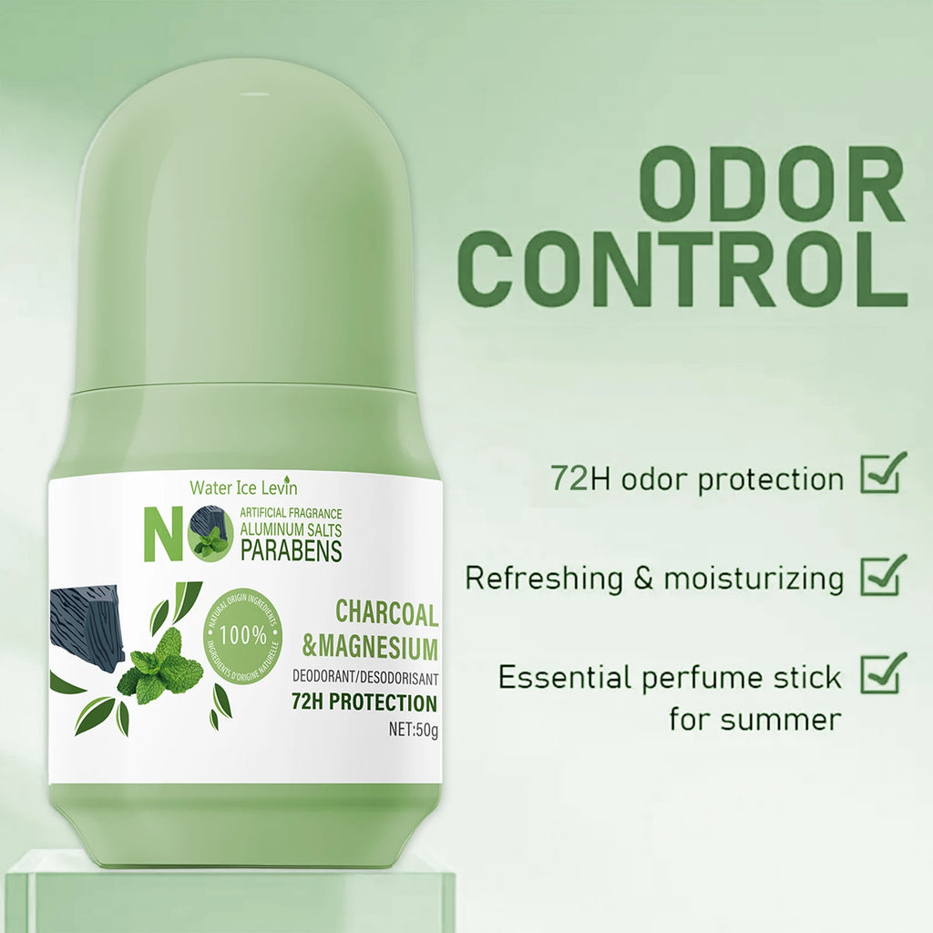 Water Ice Levin Natural Deodorant Stick - 72H Protection, Charcoal & Magnesium, Aluminum-Free. Qme