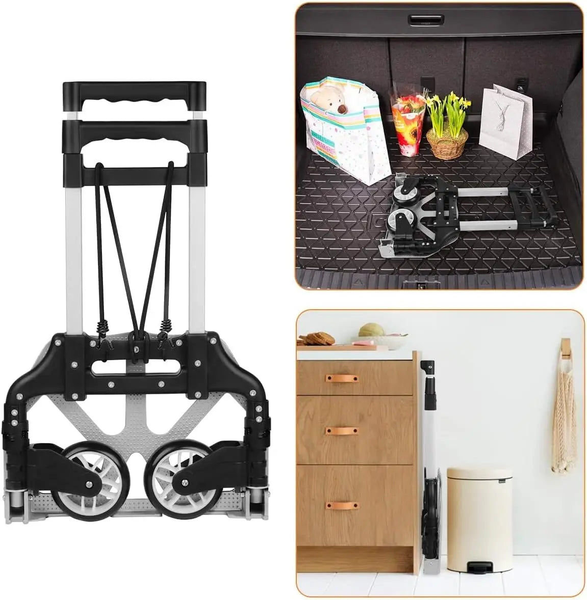 Folding Hand Truck, Heavy Duty Luggage Cart, Lightweight Portable Aluminum Luggage Cart with Telescoping Handle 165 lbs Capacity Qme