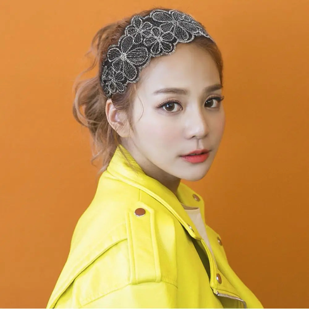 Retro Simple Summer Lace Flower Wash Face Women Hair Hoop Korean Wide Qme
