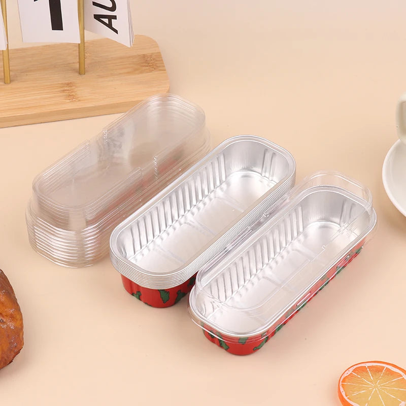 Mini Loaf Baking Pans Lids Rectangle Aluminum Foil Box Cake Pan Qme Red Xmas tree