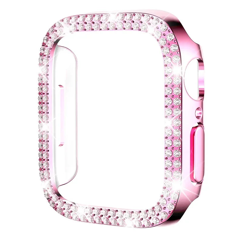 Diamond Case For Apple Watch Cover 9 8 7 41mm 45mm 44mm 40mm Bling Bumper Protector Shell For iWatch Series 8 3 4 5 6 SE Qme Pink Double 44mm