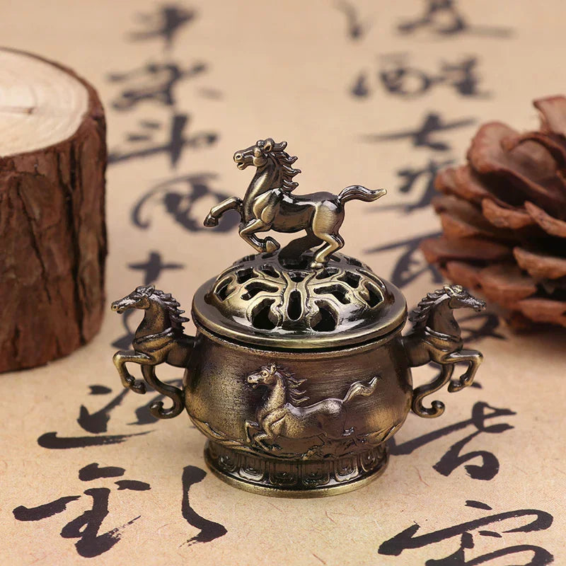 Vintage Alloy Incense Burner Horse Lucky Hollow Lotus Incense Censer Seashell Incense Holder Mini 2026 Year Of The Horse Stove Qme