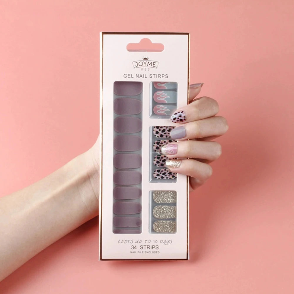 30 34Tips UV-Free Gel Nail Wraps Solid Glitter Stickers No Need UV Qme MK-34Z-A042-23