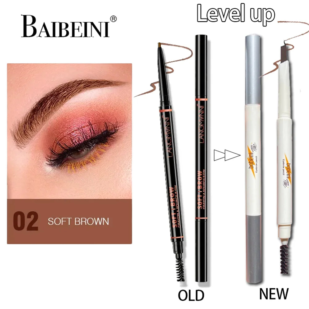 Thin-head Double-ended Eyebrow Pencil Waterproof Long-lasting Qme Soft brown