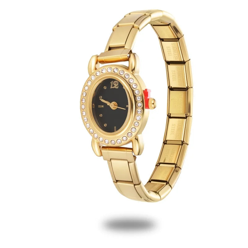 2025New Vintage Oval Inlaid Zircon Stainless Steel Watch Bracelet