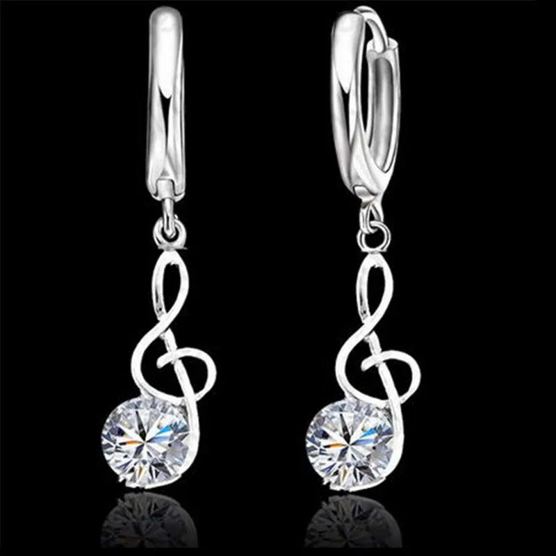 Musical Notes Woman Jewelry Sets 925 Sterling Silver Color Cubic Zirconia Symbols Shape Pendant Necklaces Earrings Women Gift Qme