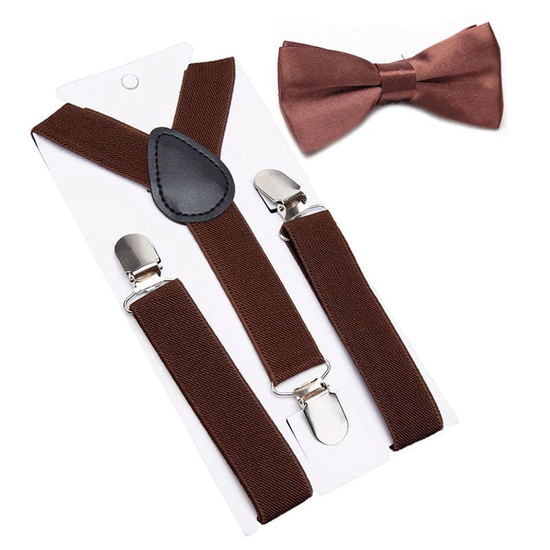 Suspenders Bowtie Kids Boy Girl Childrens Christmas Designer Qme Brown
