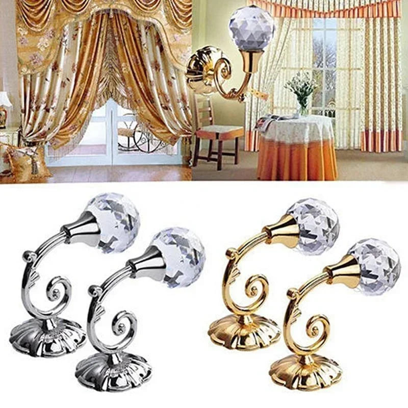 Luxury Design 2pcs Metal Crystal Glass Curtain Holdback Wall Tie Back Hooks Hanger Holder Window Accessories Household Supplies Qme