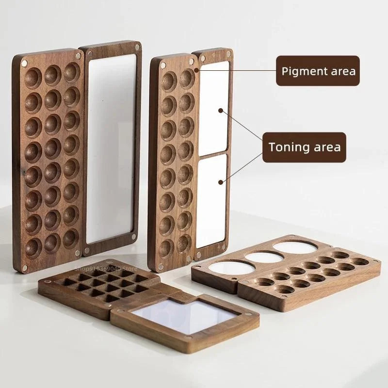Handmade Portable Wooden Watercolor Paint Box Magnetic Suction Qme