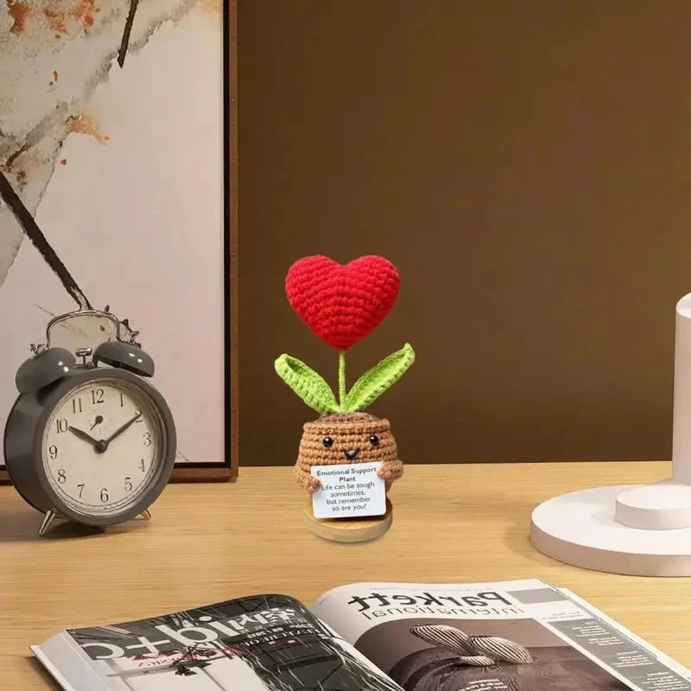 1PC Positive Energy Heart Flower Hand-woven Dolls Home Room Decor Hug Pocket Knitting Doll Positive Card Desktop Ornament Gifts Qme