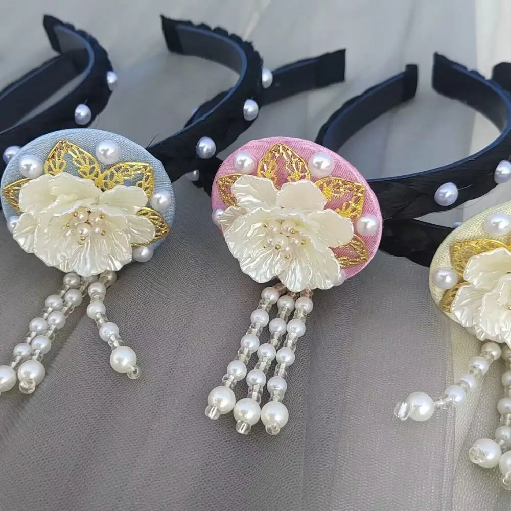 Fashion Flower Korean Headband Tassel Beaded Hanbok Hairband Pearl Qme