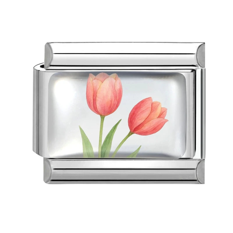 Colorful Brilliant Flowers Sunflower Lotus Tulip Charm Italian Link