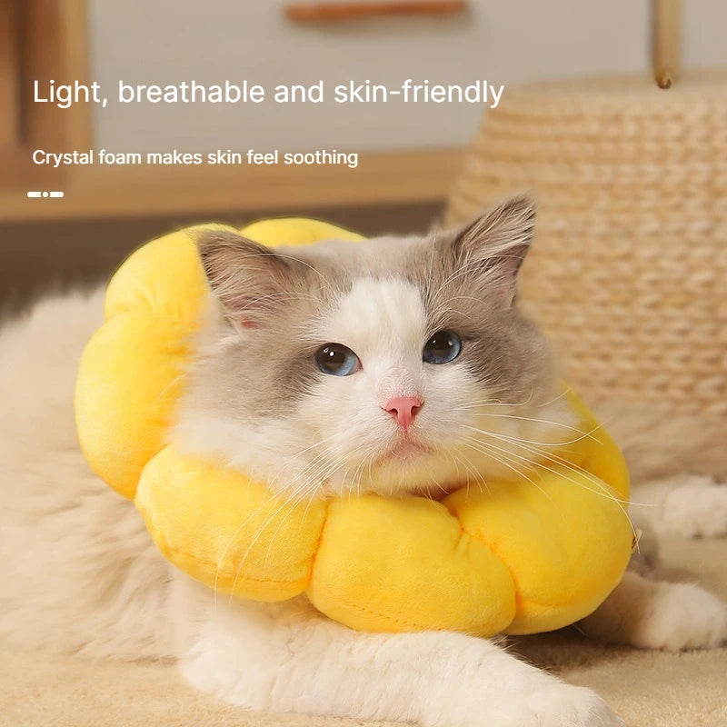 A Sunflower Pet Elizabethan Collar Adjustable Soft Plush Anti-Bite Anti-Lick Wound Healing Surgery Recovery Collar for Cats Dogs Qme