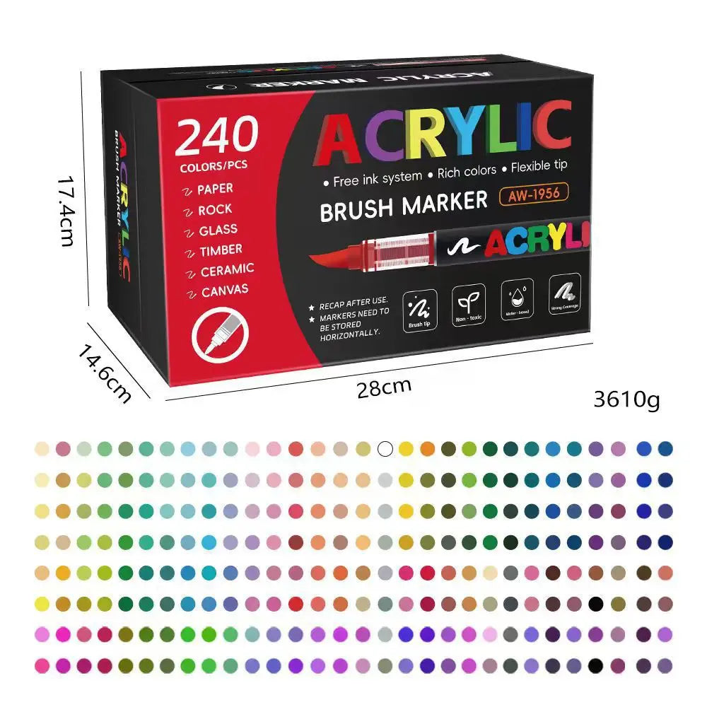 12-366 Colors Acrylic Paint Marker Pens Brush Tip Auto Ink Control Waterproof Quick Dry for Rock Painting DIY Craft Supplies Qme 240 colors