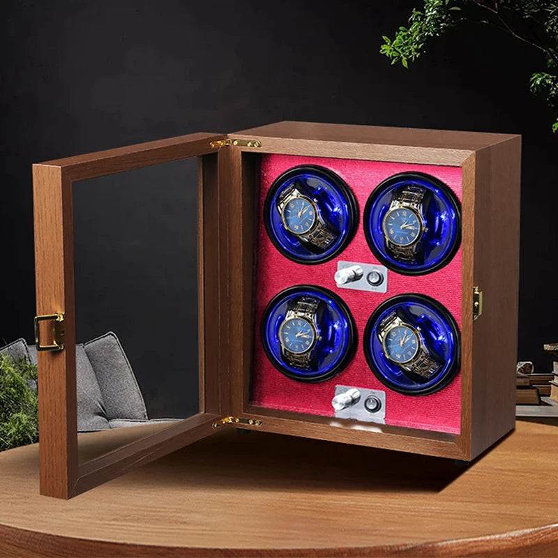 2 4 Slots Wood Watch Winder High-End Automatic Watche Box Mute Motor Watch Cabinet Clock Storage LED Jewelry Store DisplayBox Qme