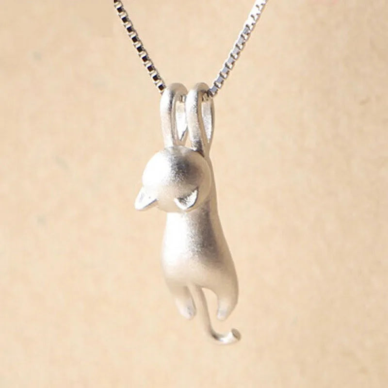 Funny Girls Cute Animal Jewelry High Quality Fashion Cartoon Cat 925 Sterling Silver Color Necklaces for Women Pendant Jewellry Qme
