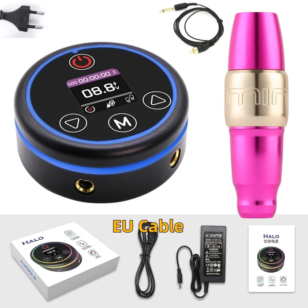 FKMINI Permanent Makeup Pen Kit Set with HALO Colorful Tattoo Power Supply PMU Tattoo Equipment for Beauty Enthusiasts Qme Rose Camo Kit 1