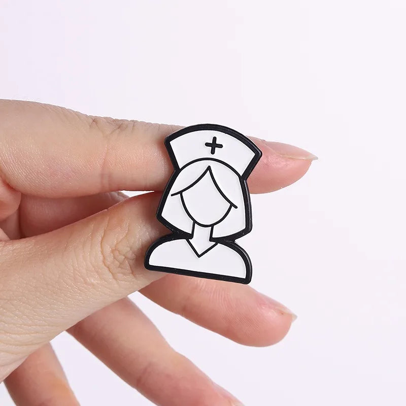 Medical Staff Nurse Silhouette Lapel Pin Black White Alloy Enamel Brooch Unique Nurse Week Gift Collar Backpack Decor Jewelry Qme