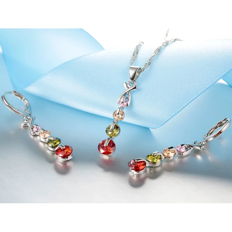 925 Sterling Silver Color Bridal Jewelry Sets Fashion Jewelry Beads CZ Cubic Zirconia Women Girls Engagement Anniversary Qme