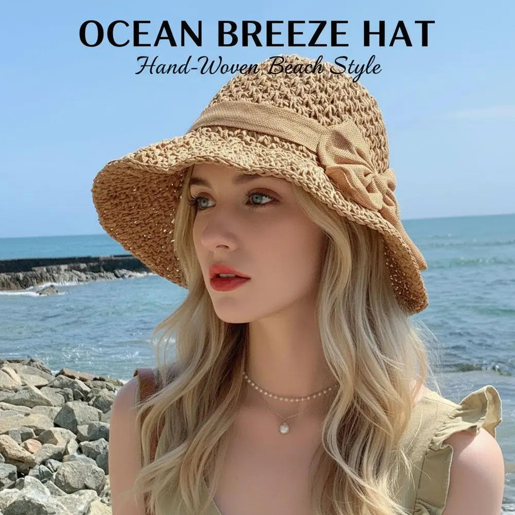 Wide Brim Floppy Beach Sun Hat Hundred Throw Bucket Cap Bowknot Girls Qme
