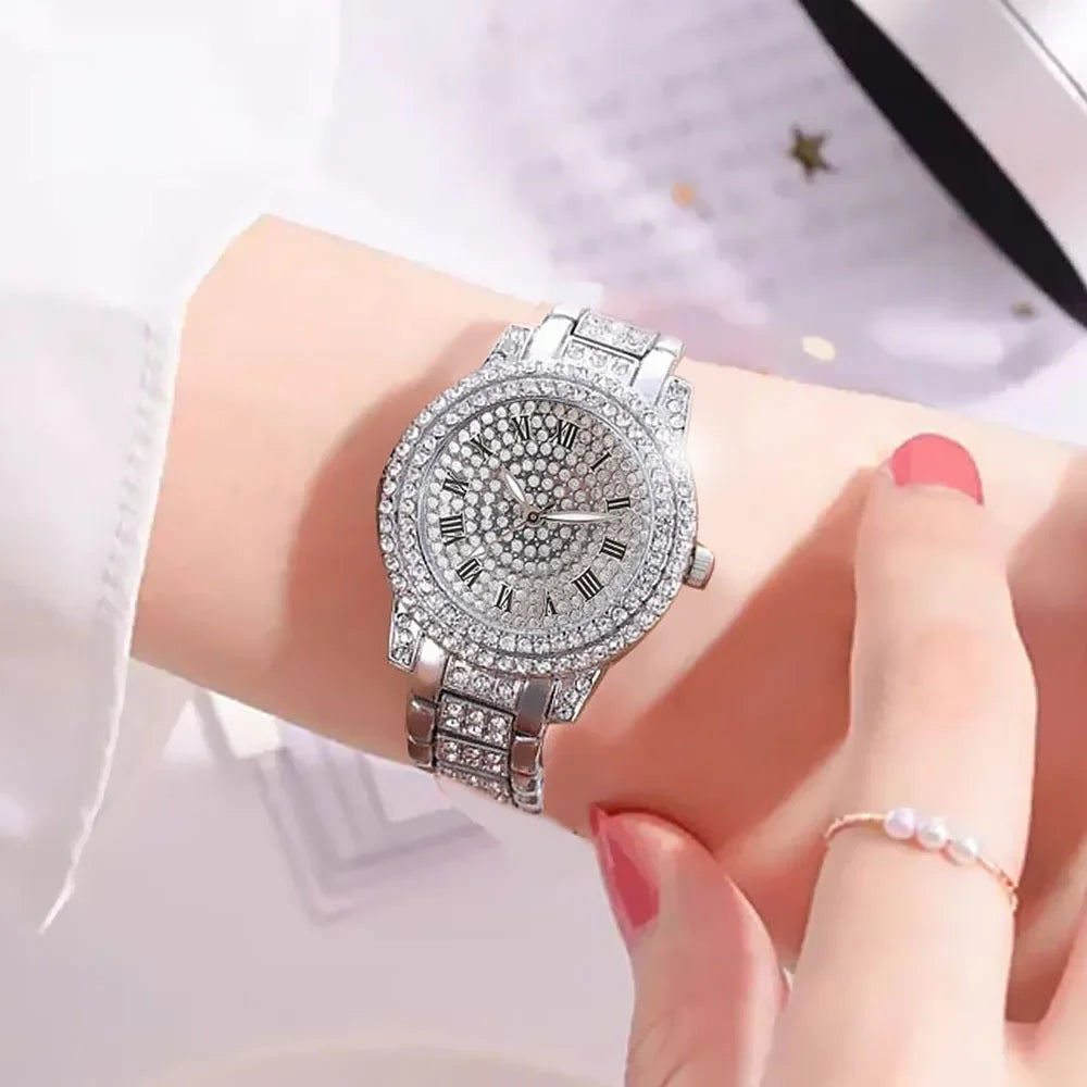 1pcs Fashion Roman pattern diamond inlaid women's watch, women's watch, quartz watch bracelet, women's watch Qme
