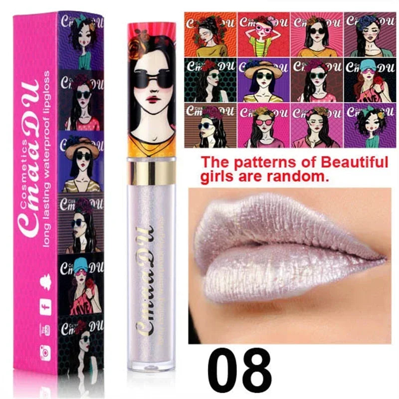 Gold Flash Liquid Lipstick Shimmer Lip Gloss Beauty Girl Diamond Glitter Lip Tint Waterproof Long Lasting Lipsticks Makeup Qme 08