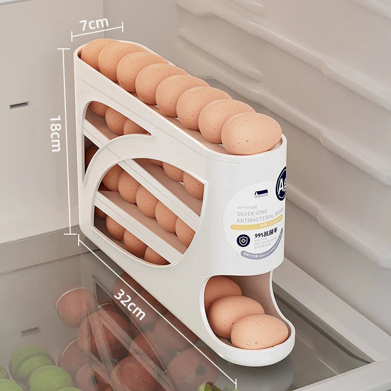 Automatic Rolling Egg Holder Rack Fridge Storage Box Container Qme 32CM white