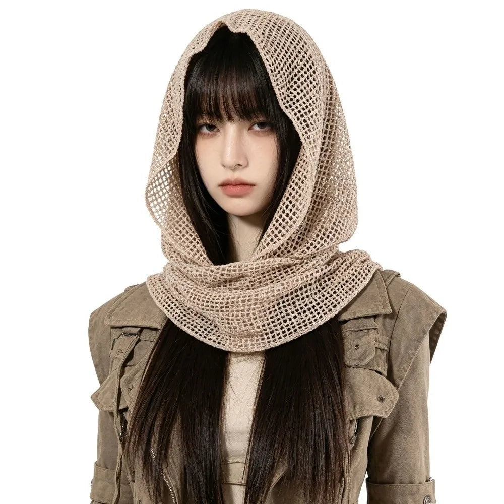 Vintage Solid Hooded Headscarf Y2k Breathable Head Wraps Scarf Qme Khaki