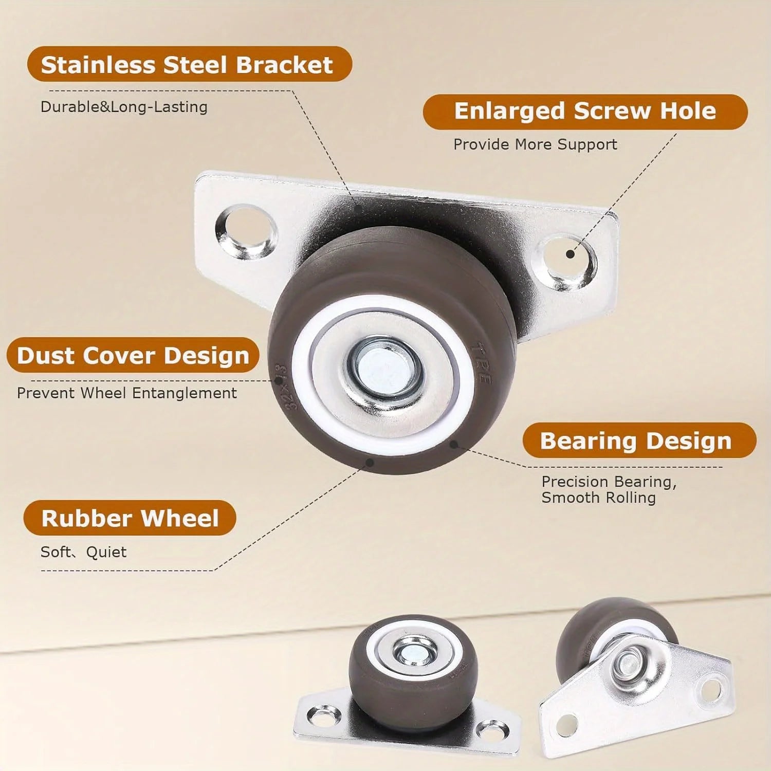 Side Mounted Casters, Home Appliance Casters, Non Rotating Rigid Small Wheels Suitable for Furniture DIY Projects, Cabinets Qme