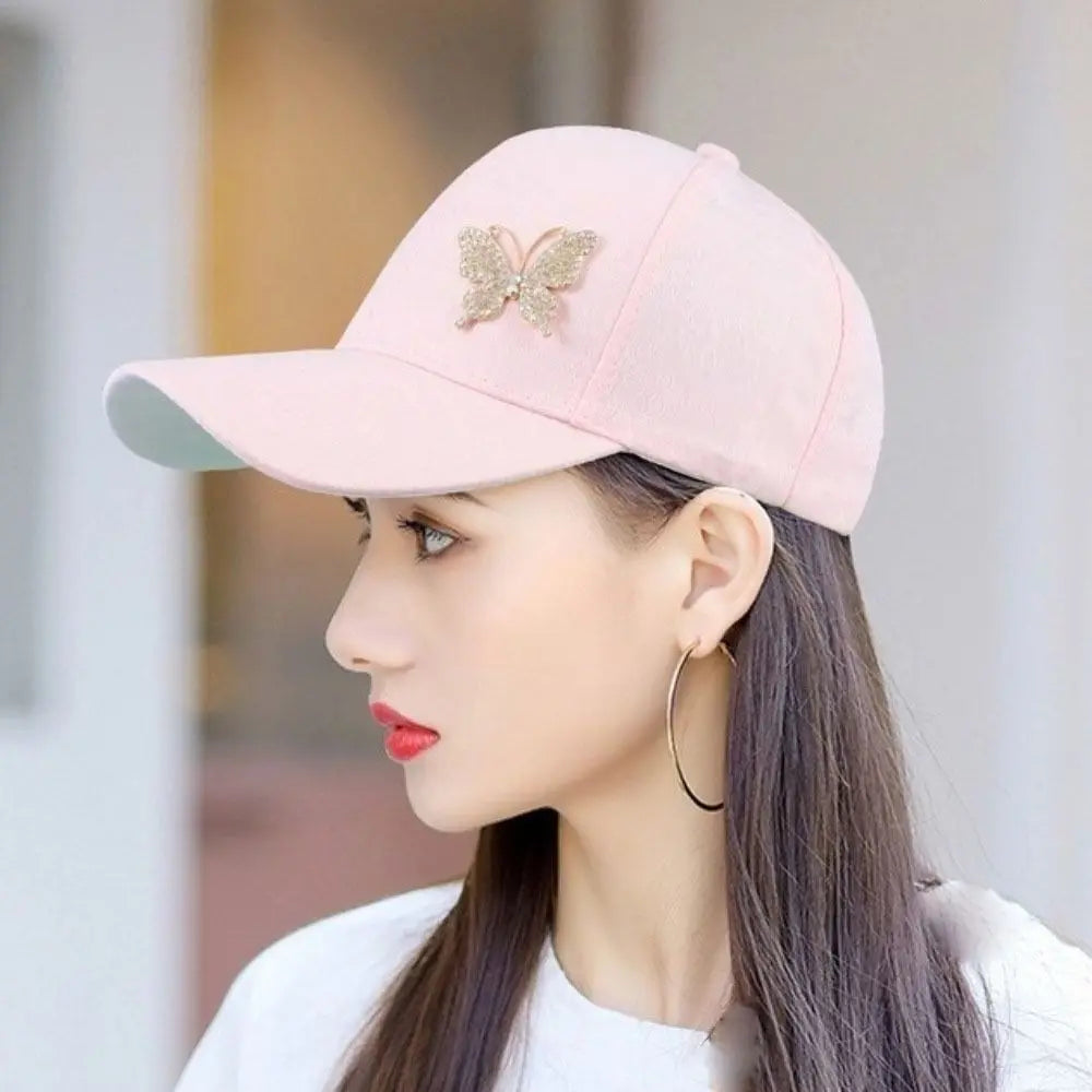 Solid Color Rhinestone Baseball Hat Sun Protection Breathable Sunscreen Peaked Cap Adjustable Korean Style Women Sun Cap Women Qme