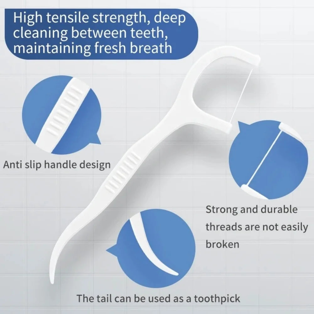 50pcs Polymer Dental Floss Picks Combine Plastic Handles Fine Cleaning Threads Lightweight Portable Design for Daily Oral Care Qme