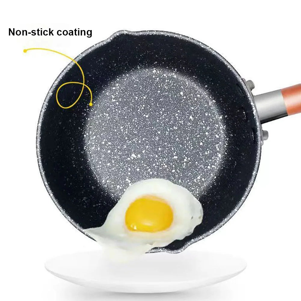 Non-Stick Sauce Pan Soup Pot with Pour Spout Milk Saucepan Wooden Handle Stick Proof Sauce Pan for Noodles Soups Hot Milk Qme