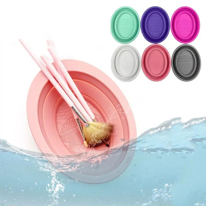 Folding Powder Puff Cleaning Bowl Eyeshadow Brushes Wash Clean Mat Qme