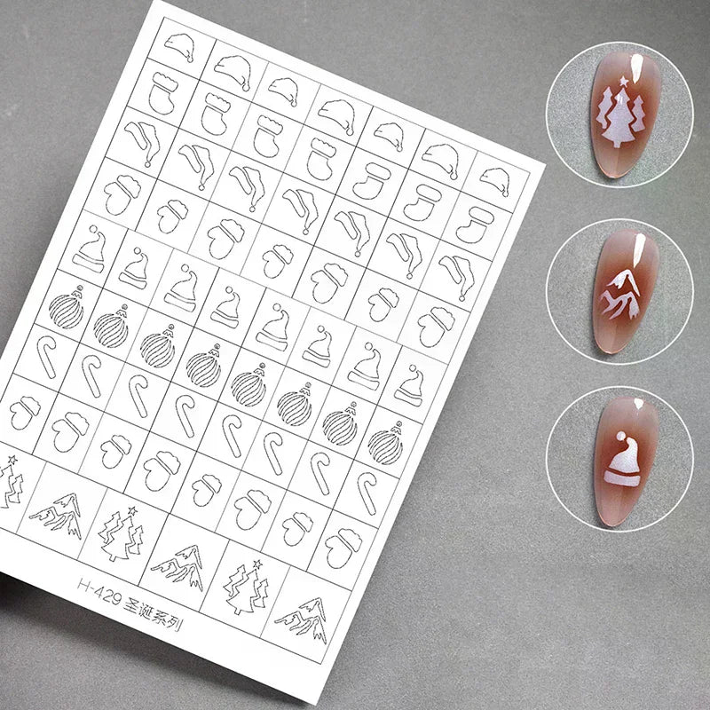 Airbrush Stencil Nails Winter Snowflake Snow Tree Christmas Decors Qme