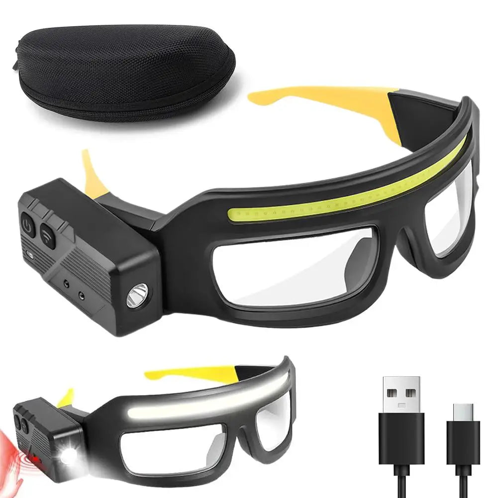 Rechargeable LED Headlamp Glasses ,Detachable Sunglasses,Hands-Free LED Headlight for Night Running,Waterproof Safety Glasses Qme