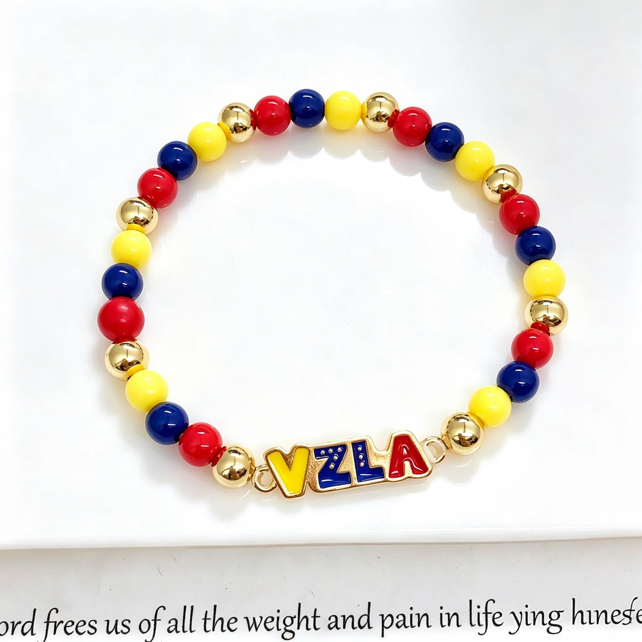 New Enamel Art Gold Plated Venezuela Mexico Colombia Flag Beaded Stretch Bracelet for Men Women Holiday Anniversary Jewelry Qme 1 18cm