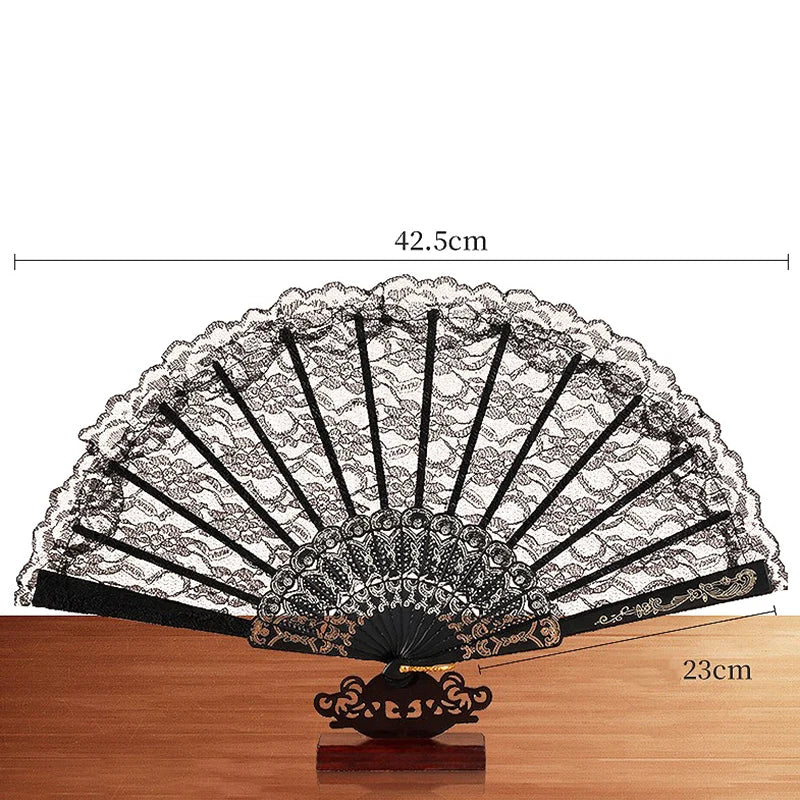 Japanese Pattern Art Craft Decor Vintage Lace Folding Fan Chinese Qme