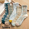 3pairs Floral Print Court Socks - Elegant, Breathable Fabric, Sweat-Absorbent, Comfortable Stockings for Daily WearRandom color Qme 3pairs One Size