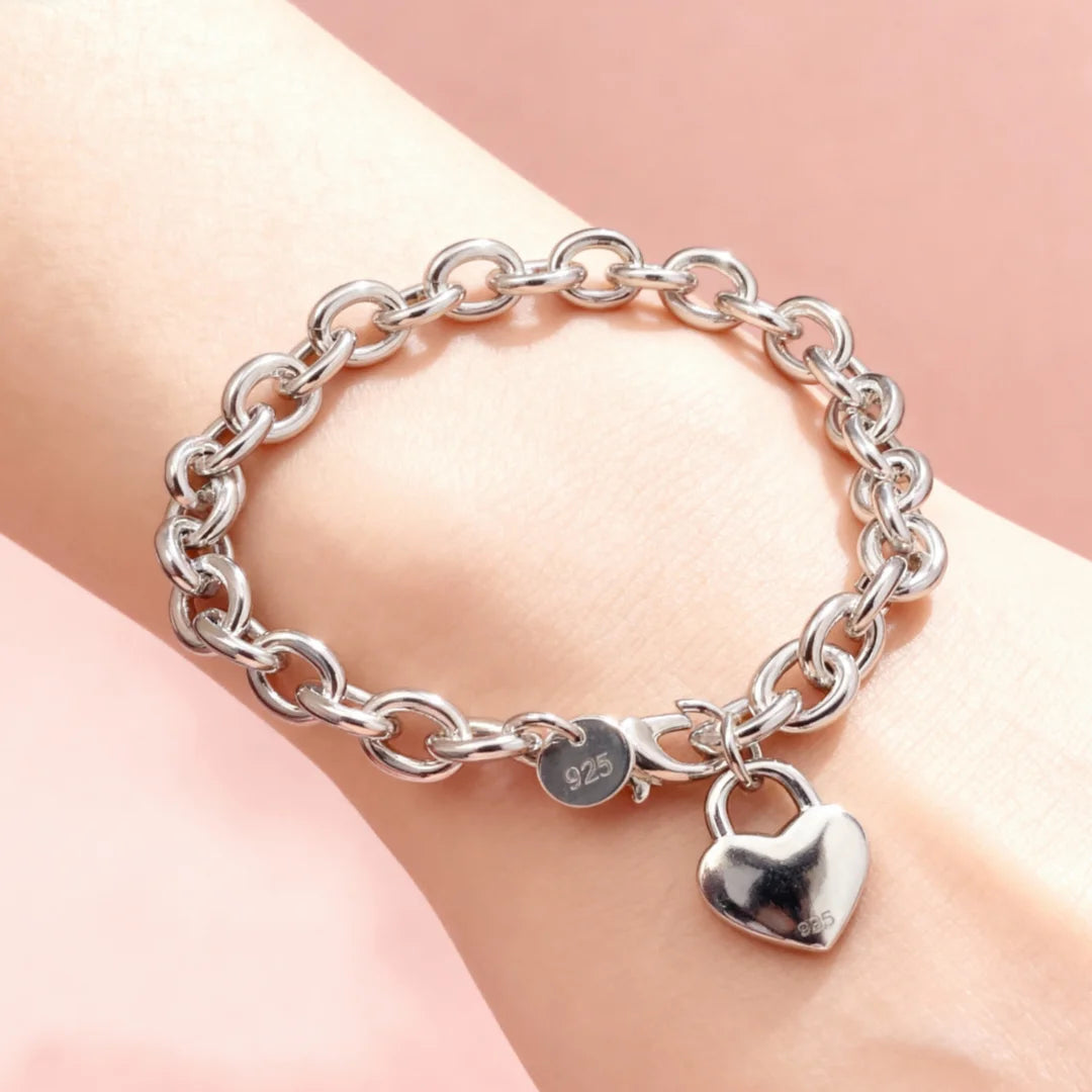 Hot Y2k Style 925 Sterling Silver Lucky Heart Lock Bracelets for Women Wedding Accessories Holiday Gift Party Fashion Jewelry Qme Default Title