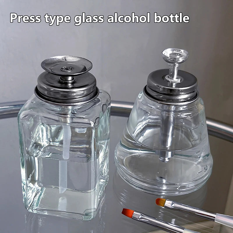 Clear Glass Pump Dispenser Nail Polish Alcohol Makeup Remover Push Qme