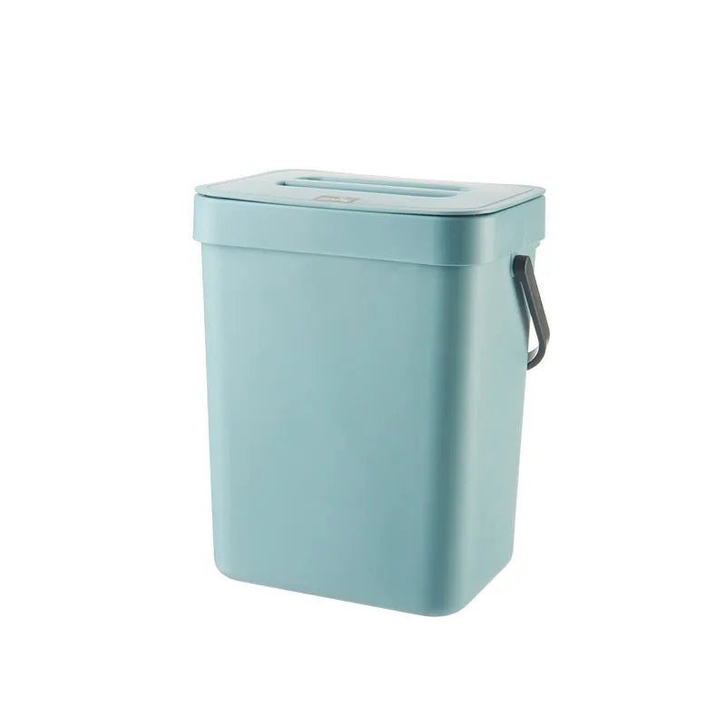 Large Capacity Under Cabinet Trash Can with Lid,Thickened Hanging Garbage Bin No Drilling,Space-Saving Simple Style for Kitchen Qme Blue 3L