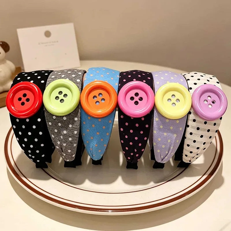 Dopamine Large Button Wave Dot Elasticity Headband Fashion INS Style Elastic Headband Sports Fitness Sweat-absorbent Hairbands Qme